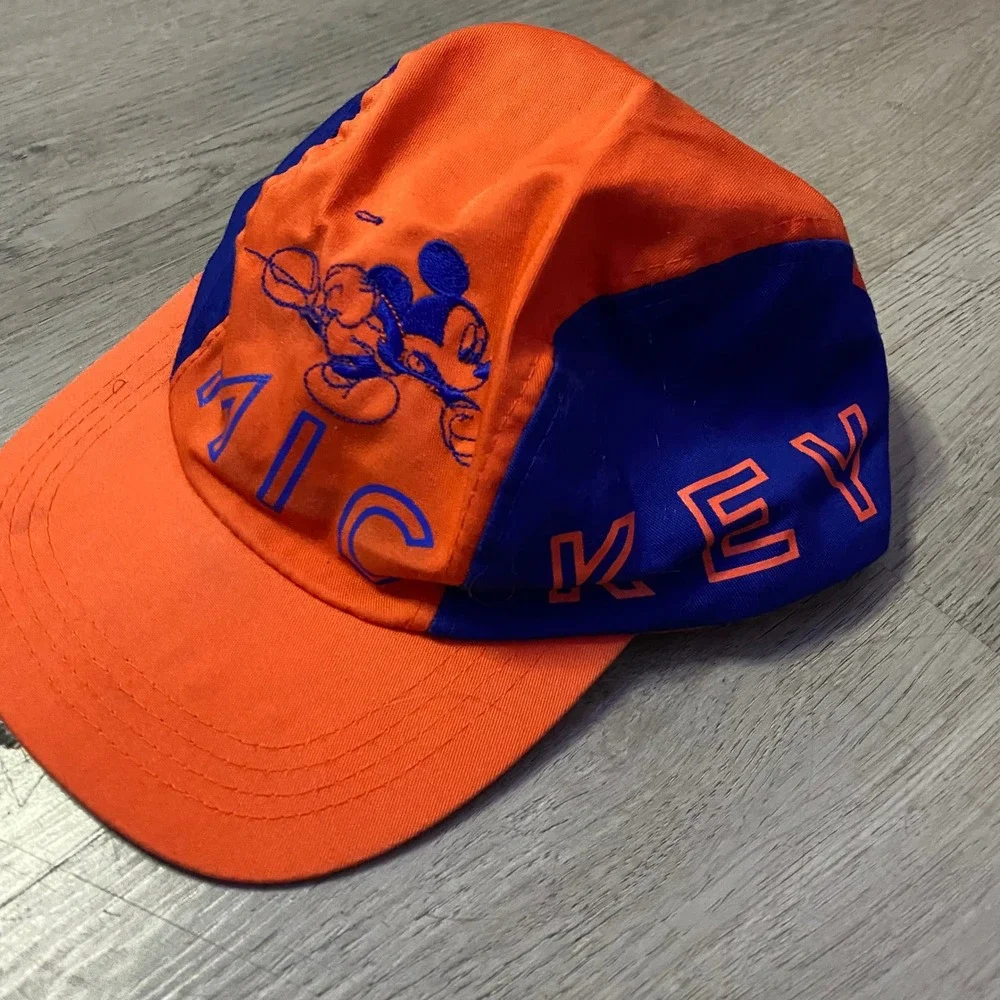 Disney Mickey Mouse Hat Kids OSFM Orange Blue Colorblock Embroidered Retro Cap